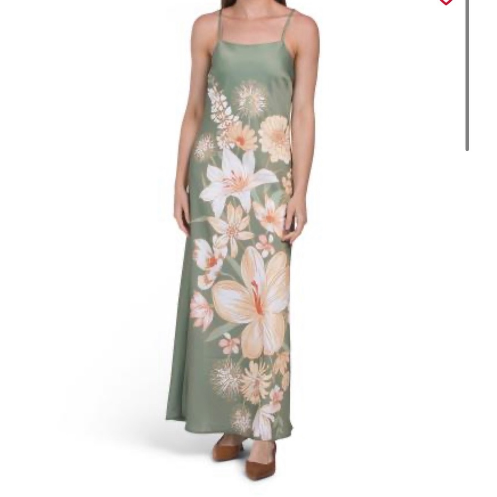 Calypso St. Barth Floral Satin Maxi Dress Womens Green Small Adjustable Straps